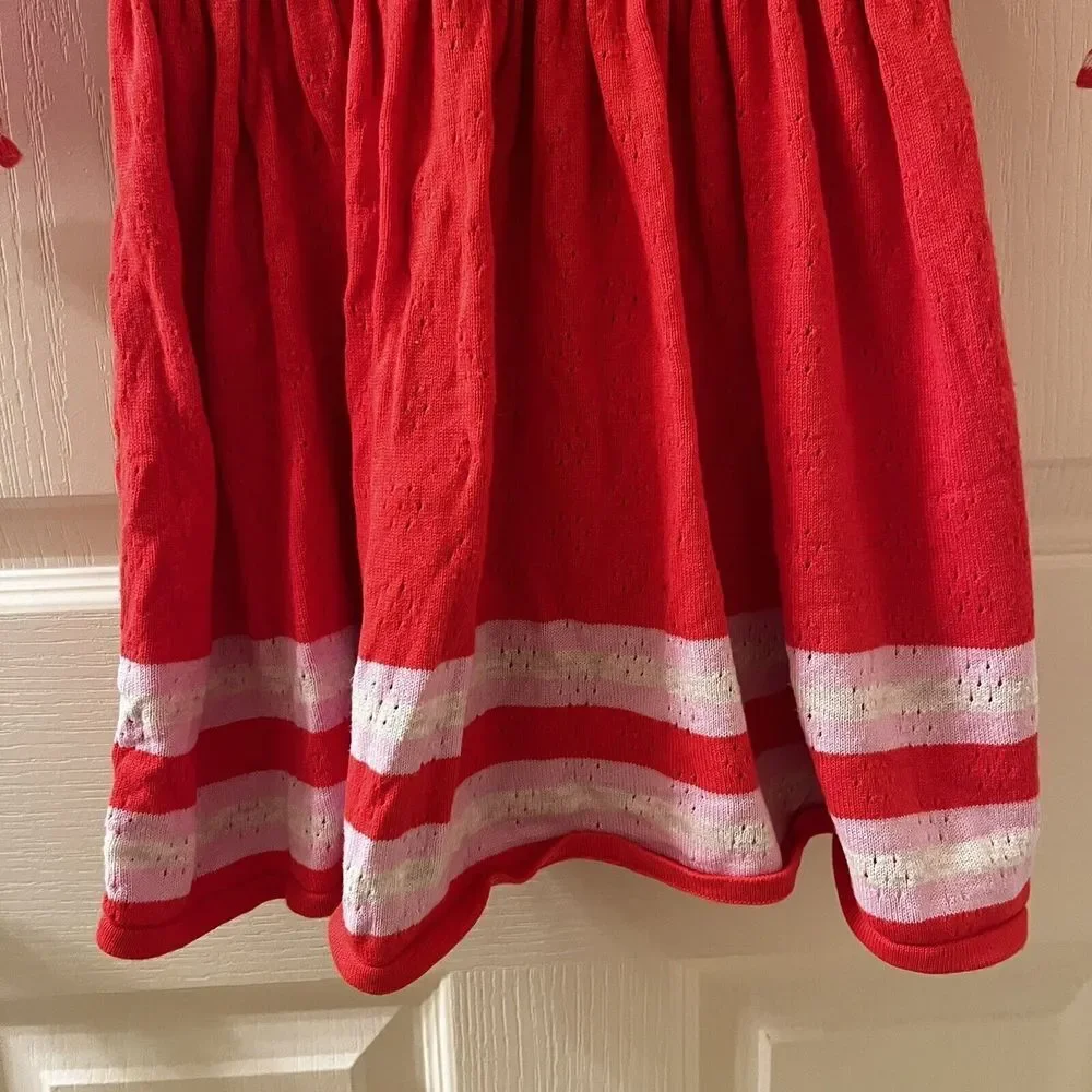 Mini Boden Long Sleeve Sweater Dress Striped Ruffle Neck Cuffs Girls Size 7-8